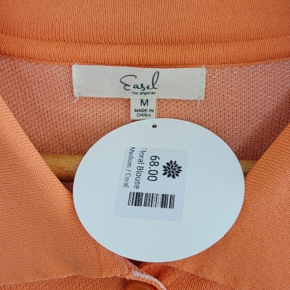NWT Easel | Orange & White Daisy Floral Print Button Front Short Sleeve Medium - Picture 3 of 4